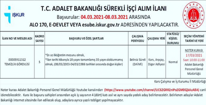 Adalet Bakanlığı sürekli işçi alımı