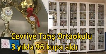 Cevriye Tatış Ortaokulu 3 yılda 96 kupa aldı