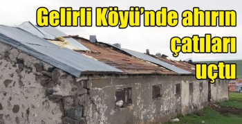 Gelirli Köyü’nde ahırın çatıları uçtu