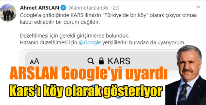 Google Kars’ı köy olarak tanıtıyor