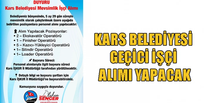 Kars Belediyesi Geçici İşçi Alımı Yapacak