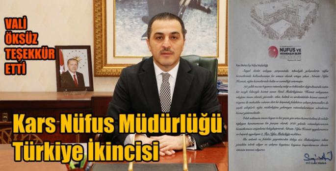 Kars Nüfus Müdürlüğü Türkiye İkincisi