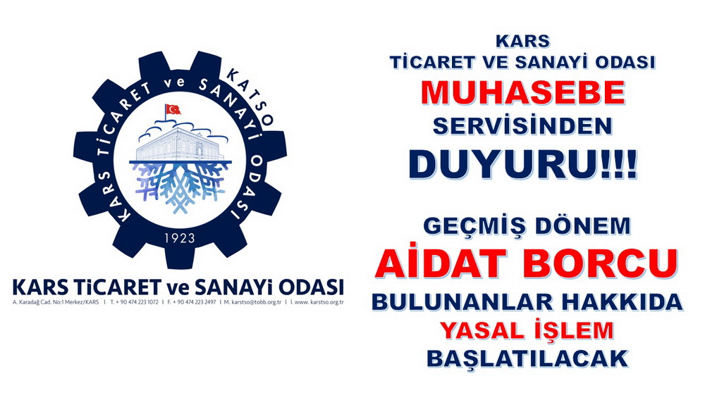Kars Ticaret ve Sanayi Odası Muhasebe Servisinden Duyuru