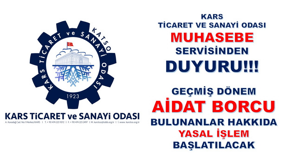 Kars Ticaret ve Sanayi Odası Muhasebe Servisinden Duyuru