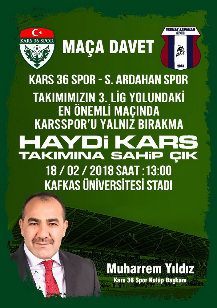 Kars36 Spor – S. Ardahanspor Maçına Davet