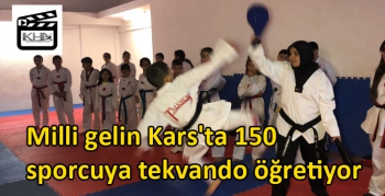 Milli gelin Kars'ta 150 sporcuya tekvando öğretiyor