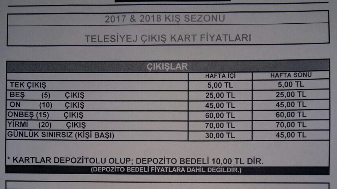 Sarıkamış Telesiyej Fiyatları