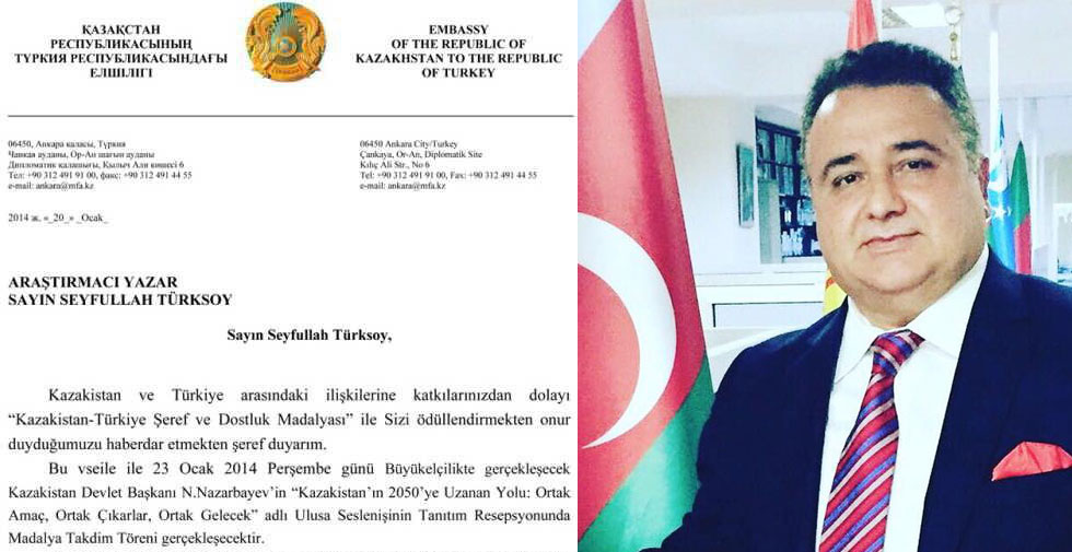 Seyfullah Türksoy’a Kazakistan Devleti Şeref Madalyası verildi