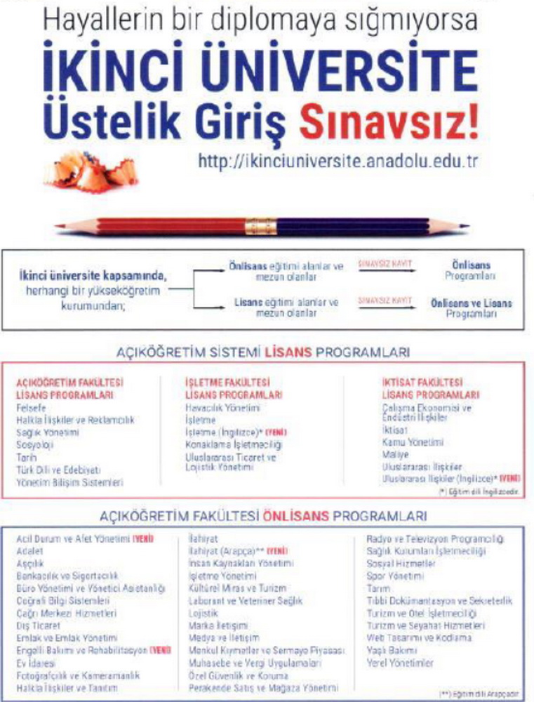 Sınavsız İkinci Üniversite Duyurusu