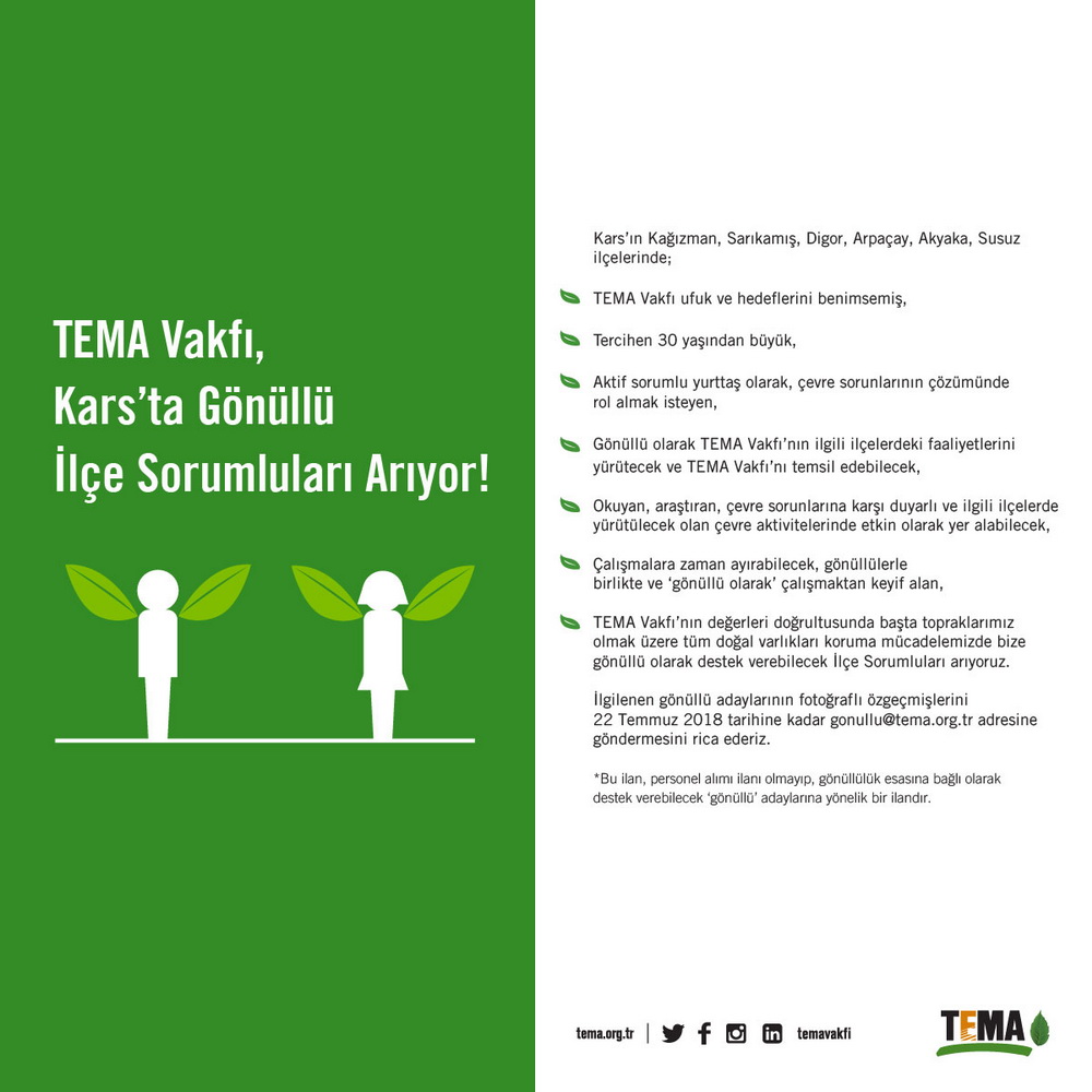 TEMA Vakfı Kars’ta Gönüllü İlçe Sorumluları Arıyor!